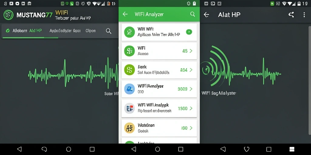Tampilan antarmuka aplikasi MUSTANG77 dengan informasi analisis WiFi.