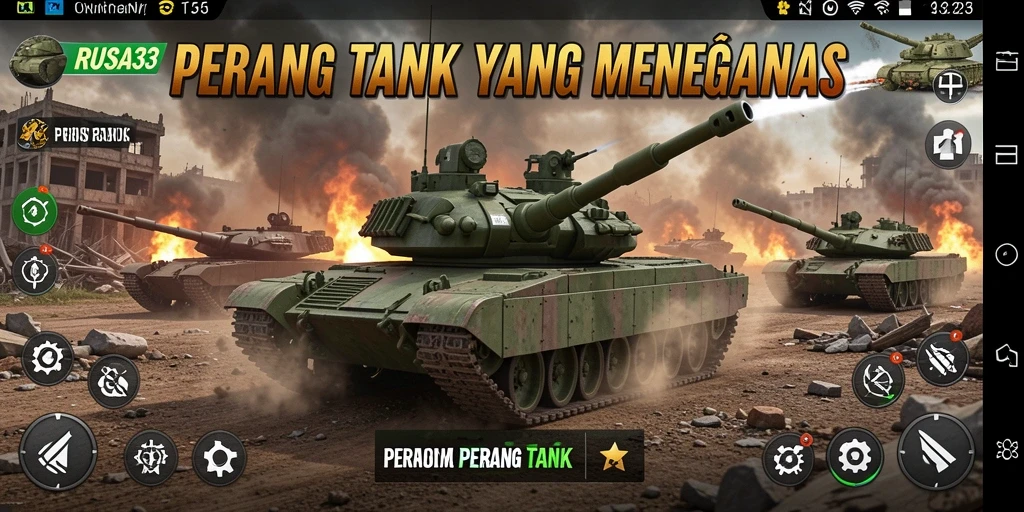 Tampilan antarmuka RUSA33 yang menampilkan strategi perang tank.