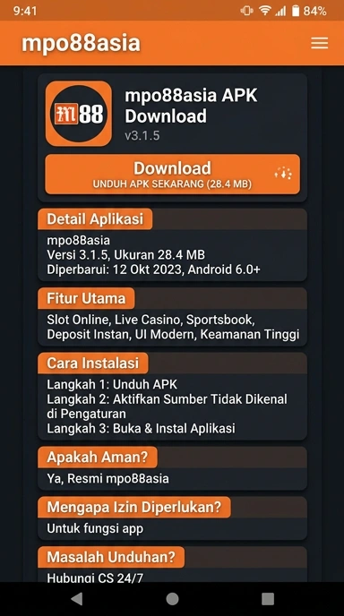Tampilan halaman APK mpo88asia