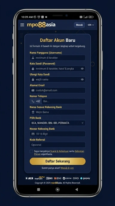 Tampilan halaman daftar mpo88asia